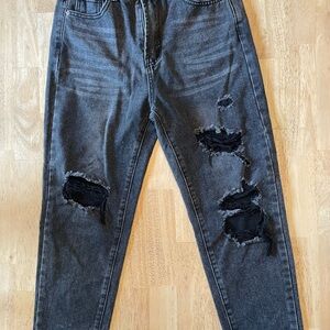 SHEIN Women's Distressed Black Straight Leg Jeans